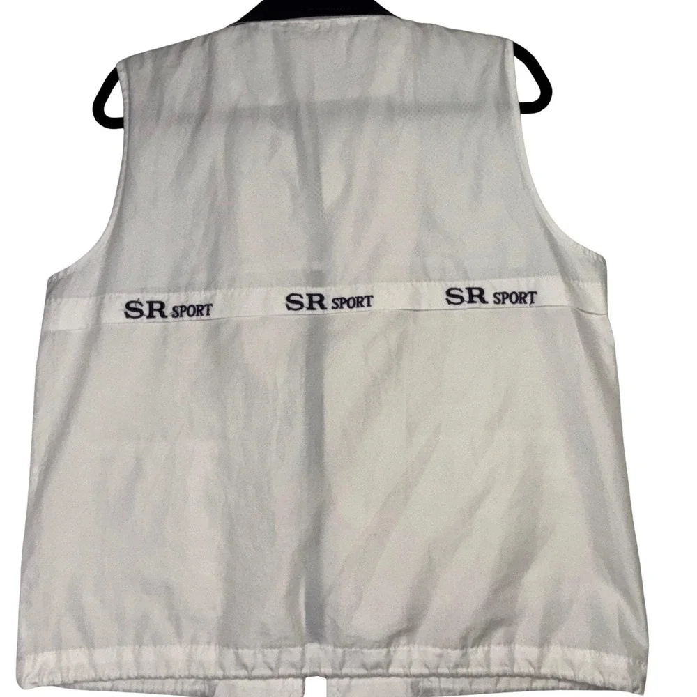 Vintage SR Sport Zip Vest Medium Utility Windbreaker Sleeveless  White 42